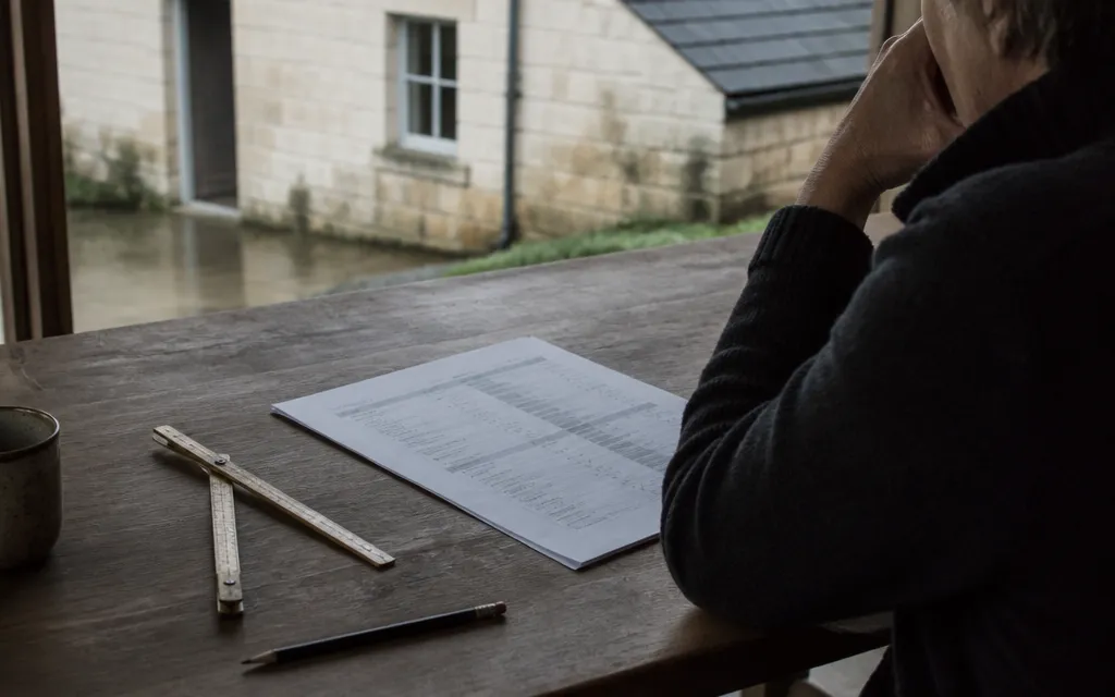 Devis de couverture posé sur une table, postes détaillés ligne par ligne au crayon